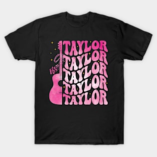 Taylor First Name I Love Taylor Girl Groovy Pink Retro 80s T-Shirt